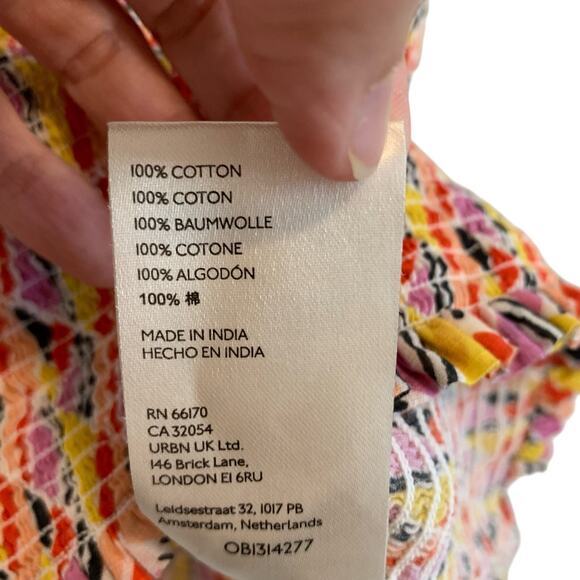 Maeve Retro Orange and Red Smocked Sleeveless Sweetheart Top - Picture 6 of 8